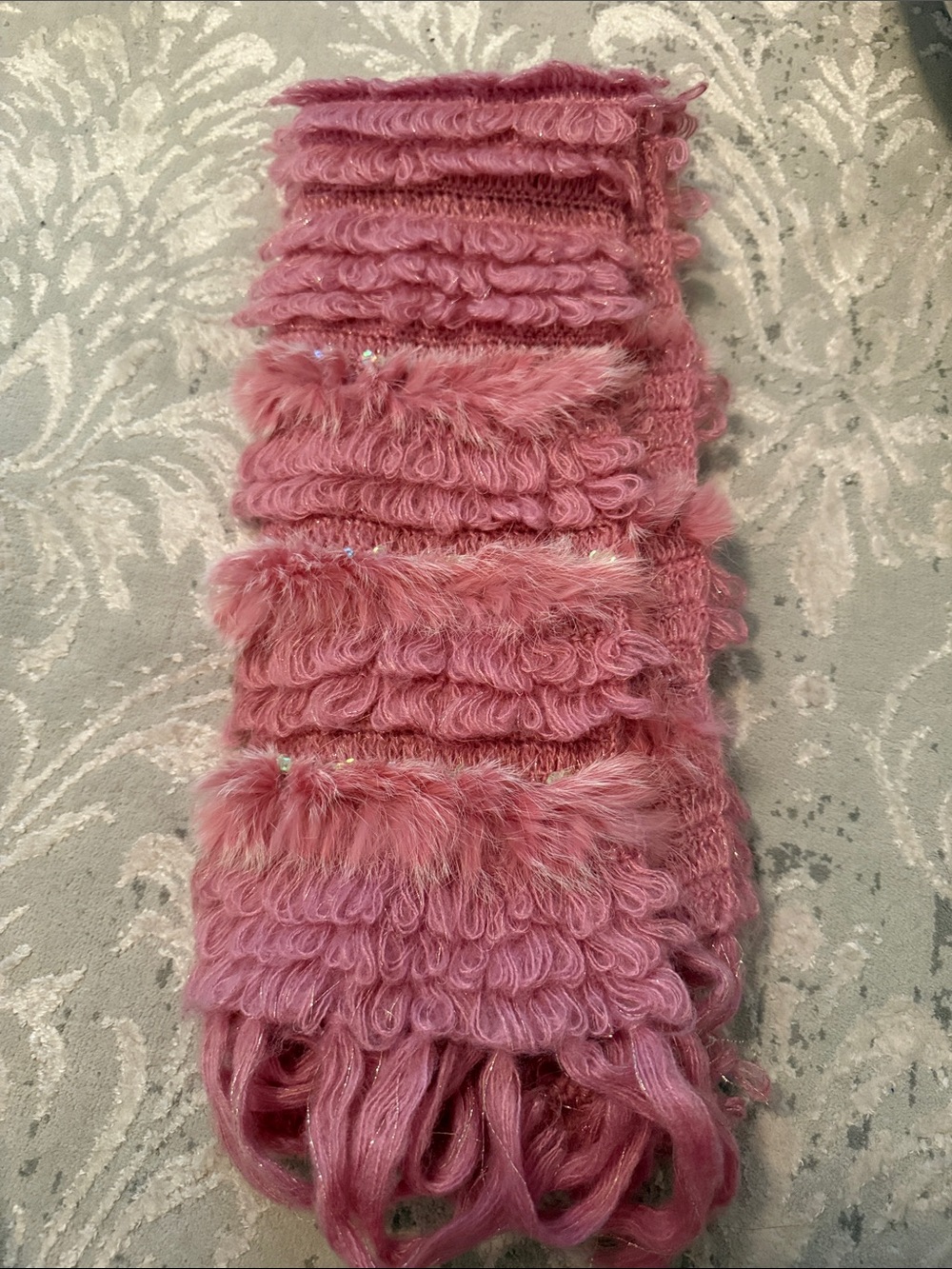 Betsey Johnson Pink Textured Fringe Scarf